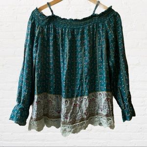 Mason & Belle Boho Cold Shoulder 3/4 Sleeve Top XL
